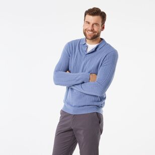 JC Lanyon Men's Hamel Soft Touch Long Sleeve Cable Polo Knit Dust Blue