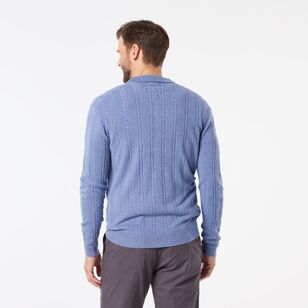 JC Lanyon Men's Hamel Soft Touch Long Sleeve Cable Polo Knit Dust Blue