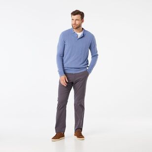 JC Lanyon Men's Hamel Soft Touch Long Sleeve Cable Polo Knit Dust Blue