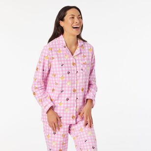 Sash & Rose Women's Flannelette PJ Set Gingham Pink