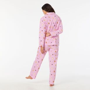 Sash & Rose Women's Flannelette PJ Set Gingham Pink