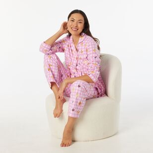 Sash & Rose Women's Flannelette PJ Set Gingham Pink