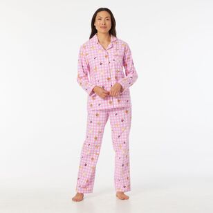 Sash & Rose Women's Flannelette PJ Set Gingham Pink