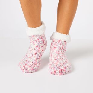 Sash & Rose Women's Knitted Sherpa Lined Bootie Pink Marle