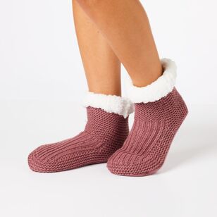 Sash & Rose Women's Knitted Bootie Sock Grape