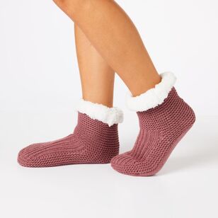 Sash & Rose Women's Knitted Bootie Sock Grape