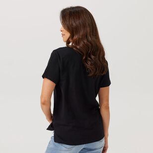 Khoko Collection Women's Cotton Slub V Neck Tee Shirt Black