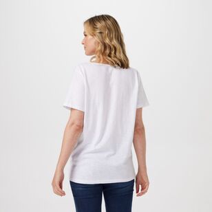 Khoko Collection Women's Cotton Slub V Neck Tee Shirt White