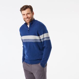 JC Lanyon Men's Alberton 1/2 Zip Stripe Knit Blue & Grey