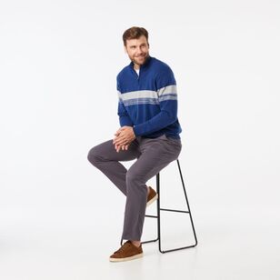 JC Lanyon Men's Alberton 1/2 Zip Stripe Knit Blue & Grey