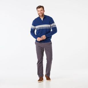 JC Lanyon Men's Alberton 1/2 Zip Stripe Knit Blue & Grey