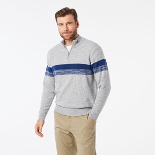 JC Lanyon Men's Alberton 1/2 Zip Stripe Knit Light Grey