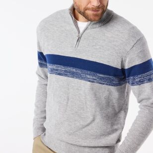 JC Lanyon Men's Alberton 1/2 Zip Stripe Knit Light Grey