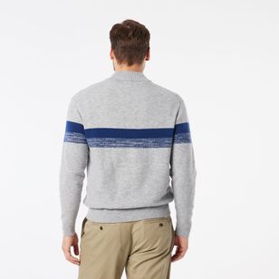 JC Lanyon Men's Alberton 1/2 Zip Stripe Knit Light Grey