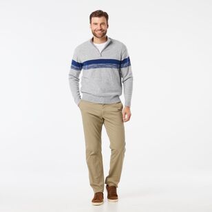 JC Lanyon Men's Alberton 1/2 Zip Stripe Knit Light Grey