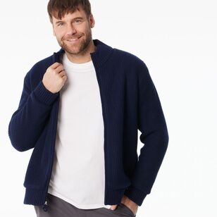 JC Lanyon Men's Watton Sherpa Lined Zip Knit Navy