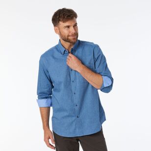 JC Lanyon Men's Hallett Solid Brushed Long Sleeve Shirt Denim