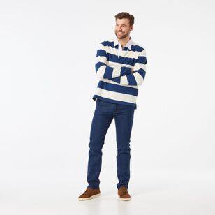 JC Lanyon Men's Datsun Block Stripe Rugby Ecru & Denim