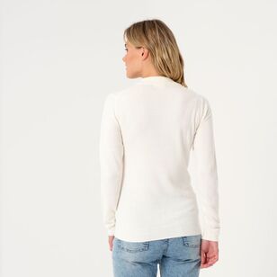 Khoko Collection Women's Soft Touch Johnny Collar Jumper Ivory