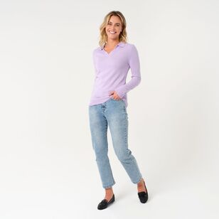 Khoko Collection Women's Soft Touch Johnny Collar Jumper Lilac