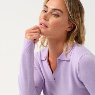 Khoko Collection Women's Soft Touch Johnny Collar Jumper Lilac