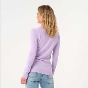 Khoko Collection Women's Soft Touch Johnny Collar Jumper Lilac