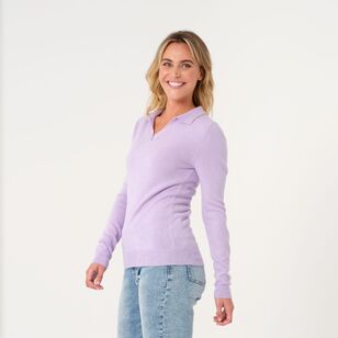 Khoko Collection Women's Soft Touch Johnny Collar Jumper Lilac