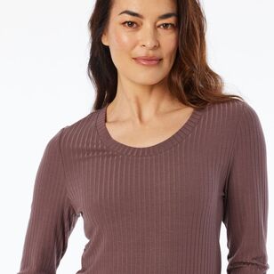 Khoko Collection Women's Scoop Neck Rib Top Chocolate