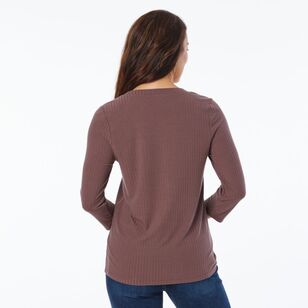 Khoko Collection Women's Scoop Neck Rib Top Chocolate