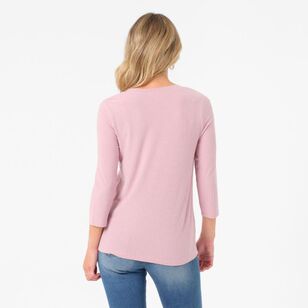 Khoko Collection Women's Scoop Neck Rib Top Rose Marle