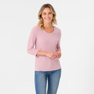 Khoko Collection Women's Scoop Neck Rib Top Rose Marle