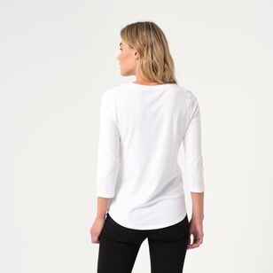 Khoko Collection Women's Scoop Neck 3/4 Sleeve Tee Milk