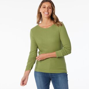 Khoko Collection Women's Long Sleeve Rib Tee Avocado