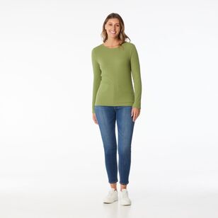 Khoko Collection Women's Long Sleeve Rib Tee Avocado