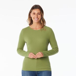 Khoko Collection Women's Long Sleeve Rib Tee Avocado