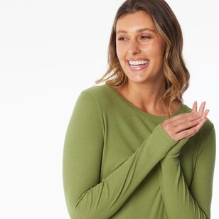 Khoko Collection Women's Long Sleeve Rib Tee Avocado