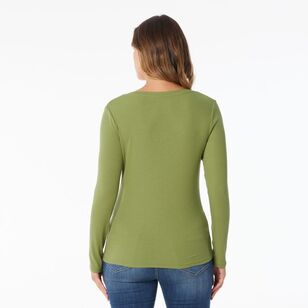 Khoko Collection Women's Long Sleeve Rib Tee Avocado