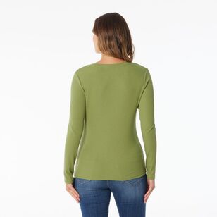 Khoko Collection Women's Long Sleeve Rib Tee Avocado