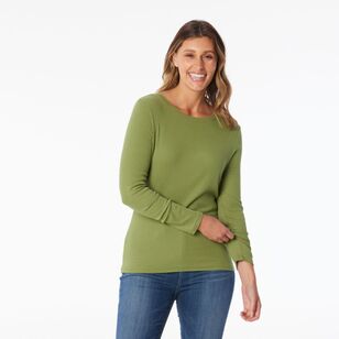 Khoko Collection Women's Long Sleeve Rib Tee Avocado