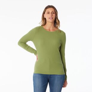 Khoko Collection Women's Long Sleeve Rib Tee Avocado