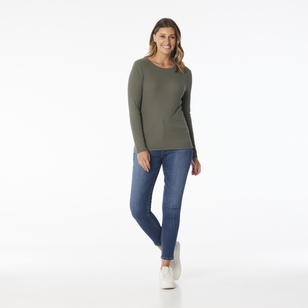 Khoko Collection Women's Long Sleeve Rib Tee Olive