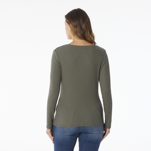 Khoko Collection Women's Long Sleeve Rib Tee Olive