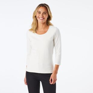 Khoko Collection Women's Faced Neck Tee Ivory