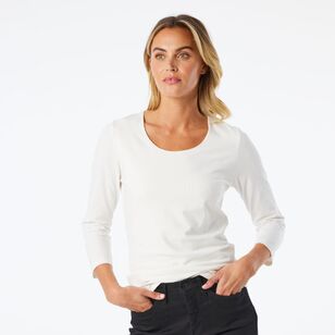 Khoko Collection Women's Faced Neck Tee Ivory