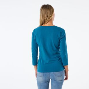 Khoko Collection Women's Faced Neck Tee Teal