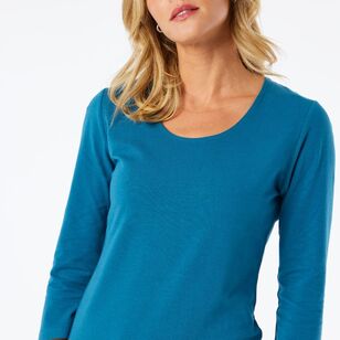 Khoko Collection Women's Faced Neck Tee Teal