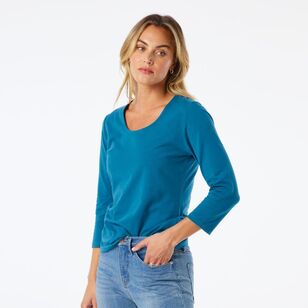 Khoko Collection Women's Faced Neck Tee Teal