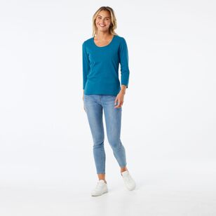 Khoko Collection Women's Faced Neck Tee Teal