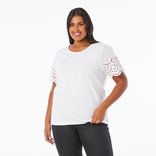 Khoko Collection Women's Broderie Sleeve Tee White