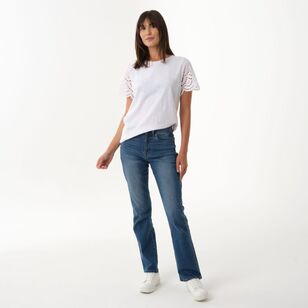 Khoko Collection Women's Broderie Sleeve Tee White